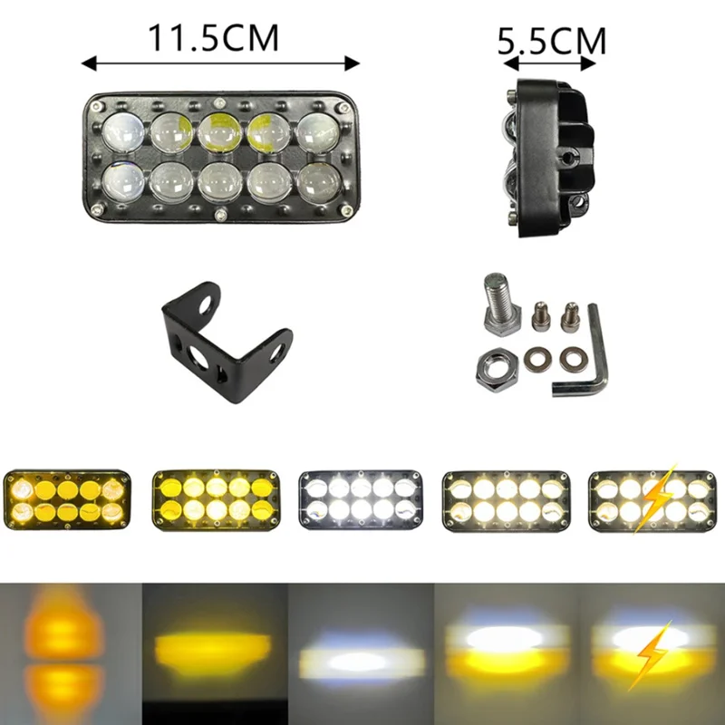 10-LED Car Work Light 27W 5200LM Yellow and White Light Auxiliary Driving Lamp for Motorcycle Truck ATV