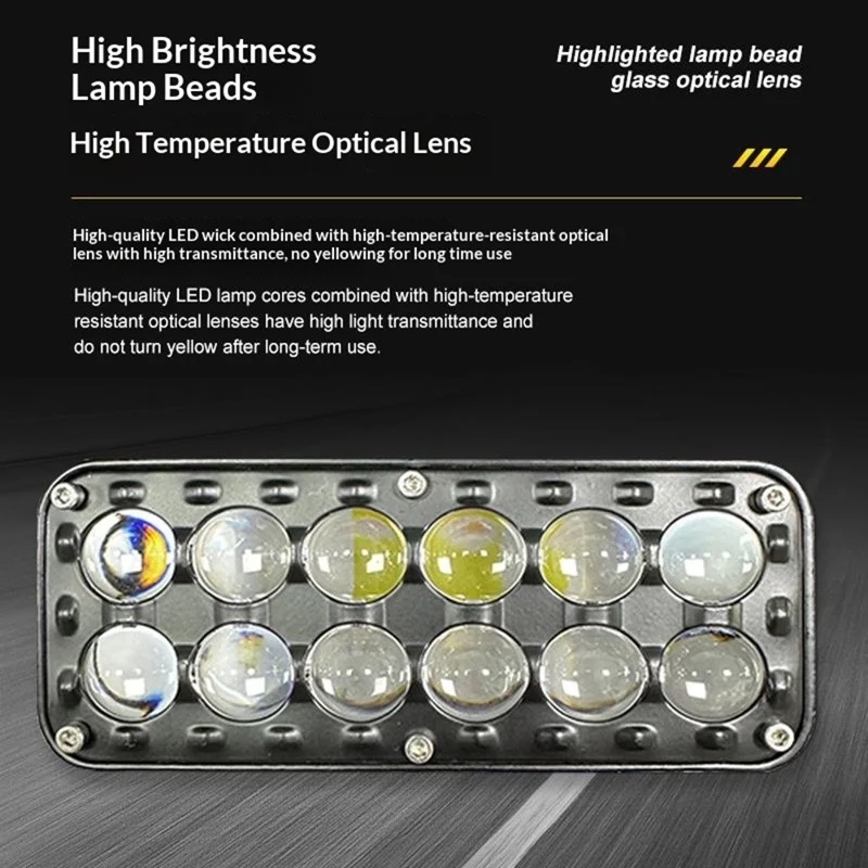 12-LED Car Work Light 29W 5200LM Yellow and White Light Auxiliary Driving Lamp for Motorcycle Truck ATV