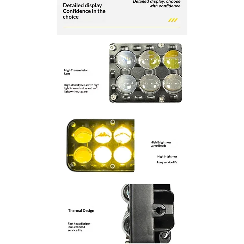12-LED Car Work Light 29W 5200LM Yellow and White Light Auxiliary Driving Lamp for Motorcycle Truck ATV