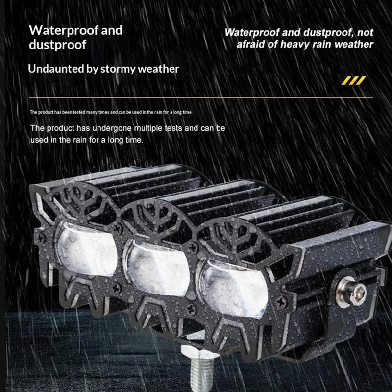 V108 3-LED Car Spotlight 30W 12000LM Yellow White Driving Light with Red Warning Mode for RV Motorcycle ATV - Black