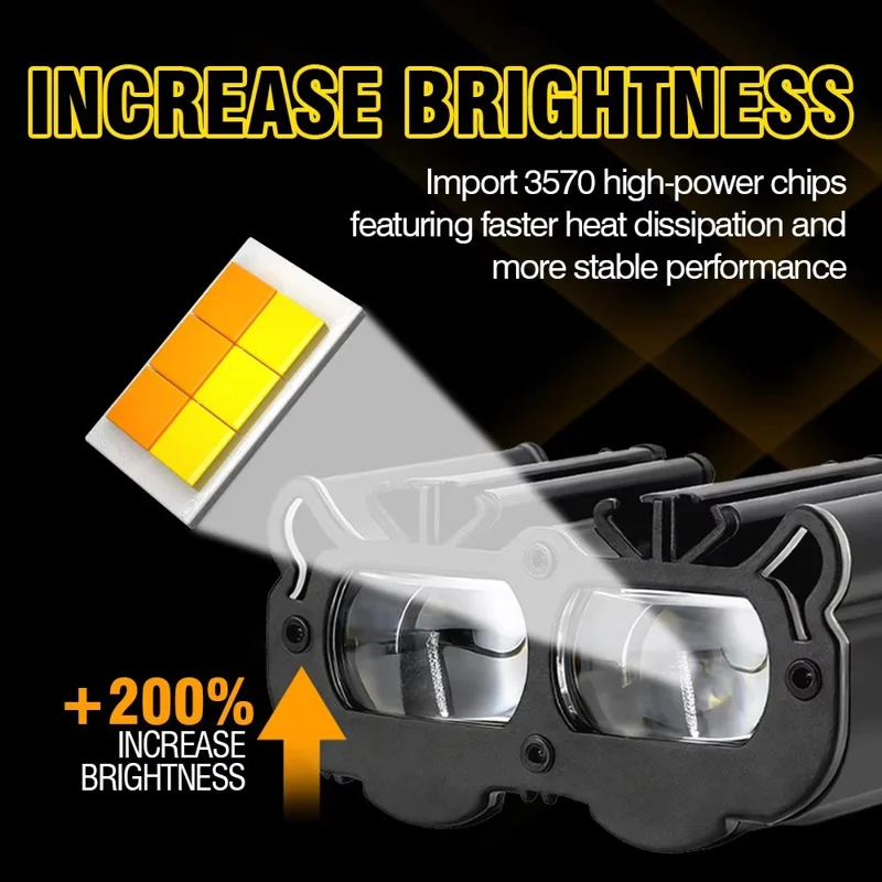 V108 3-LED Car Spotlight 30W 12000LM Yellow White Driving Light with Red Warning Mode for RV Motorcycle ATV - Black