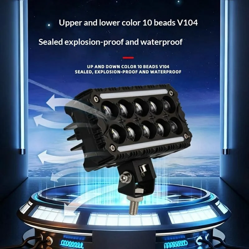 Faro Lavoro 10 LED Giallo e Bianco Dual Color IP67 Impermeabile per ATV Moto Auto - Nero