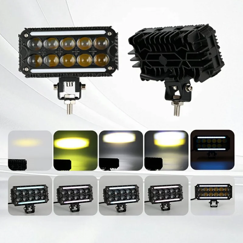 Faro Lavoro 10 LED Giallo e Bianco Dual Color IP67 Impermeabile per ATV Moto Auto - Nero