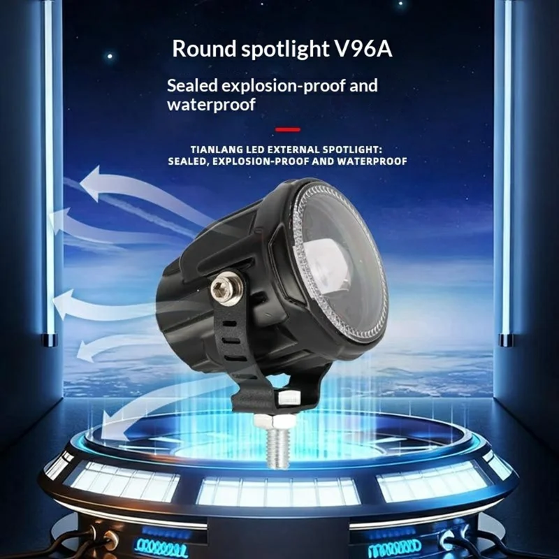 V96A 2Pcs Round LED Spotlight IP67 Waterproof 25W 12000LM Driving Warning Lamp for Car Motorcycle ATV - Black