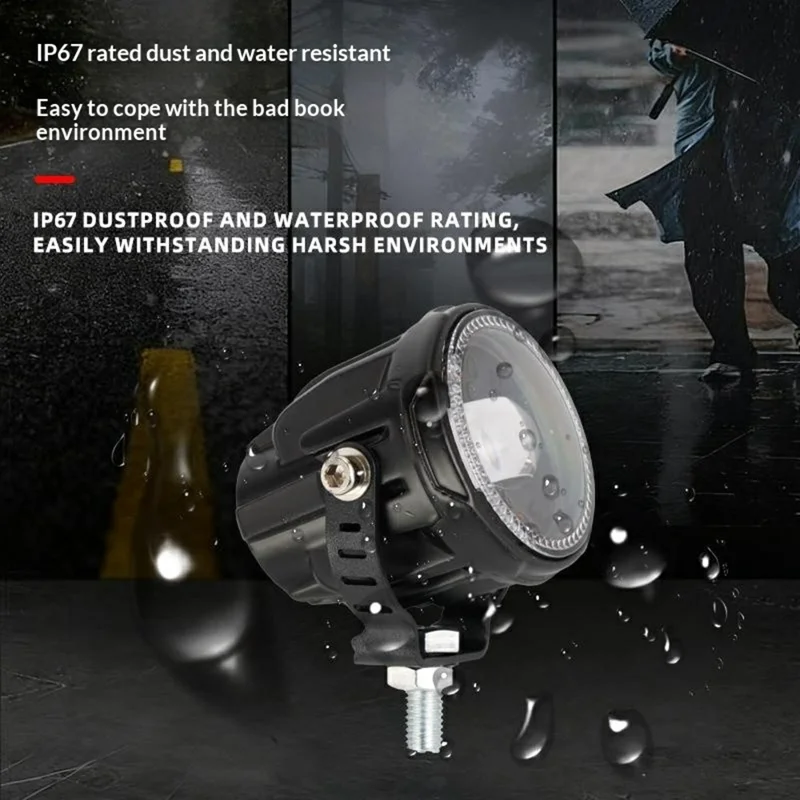 V96A 2Pcs Round LED Spotlight IP67 Waterproof 25W 12000LM Driving Warning Lamp for Car Motorcycle ATV - Black