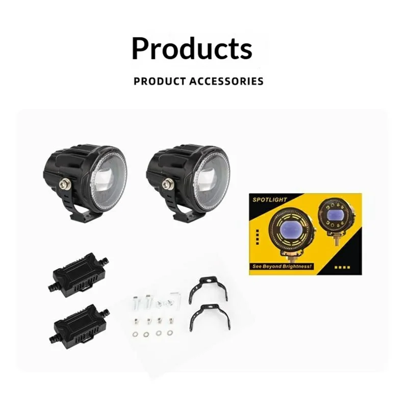 V96A 2Pcs Round LED Spotlight IP67 Waterproof 25W 12000LM Driving Warning Lamp for Car Motorcycle ATV - Black