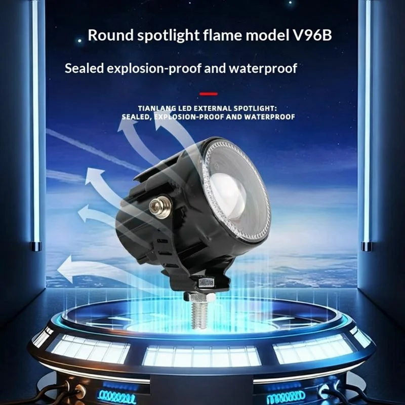 V96B 2Pcs IP67 Waterproof Driving Warning Lamp 25W 12000LM Round LED Spotlight for Car Motorcycle ATV - Black