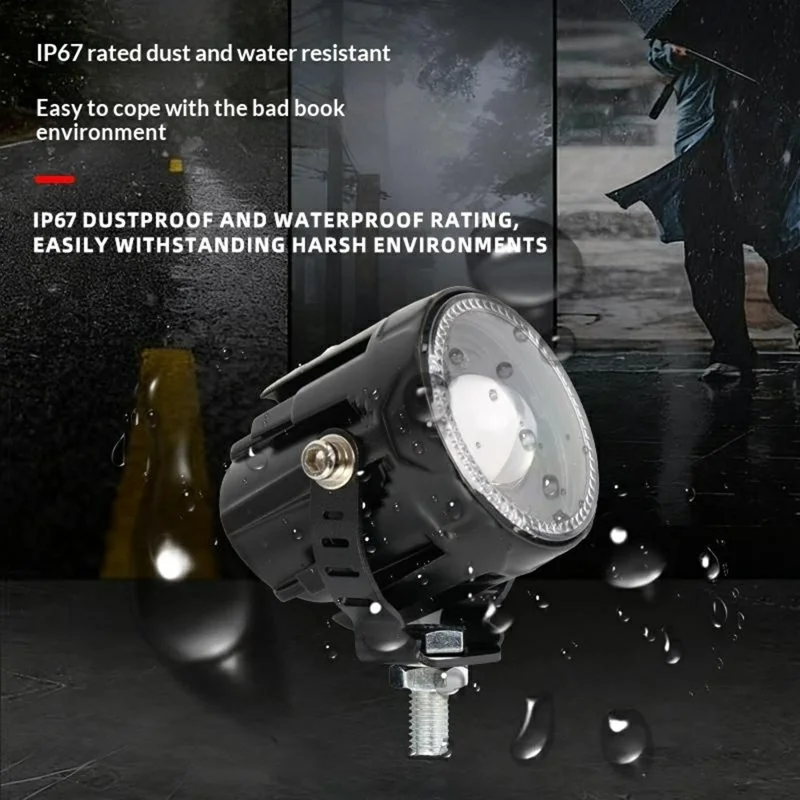 V96B 2Pcs IP67 Waterproof Driving Warning Lamp 25W 12000LM Round LED Spotlight for Car Motorcycle ATV - Black