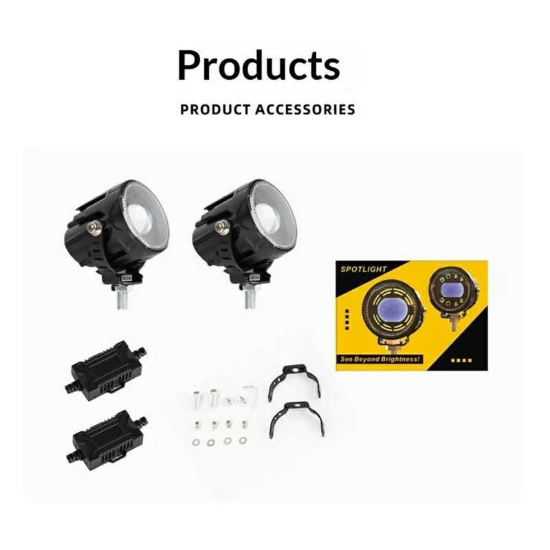 V96B 2Pcs IP67 Waterproof Driving Warning Lamp 25W 12000LM Round LED Spotlight for Car Motorcycle ATV - Black