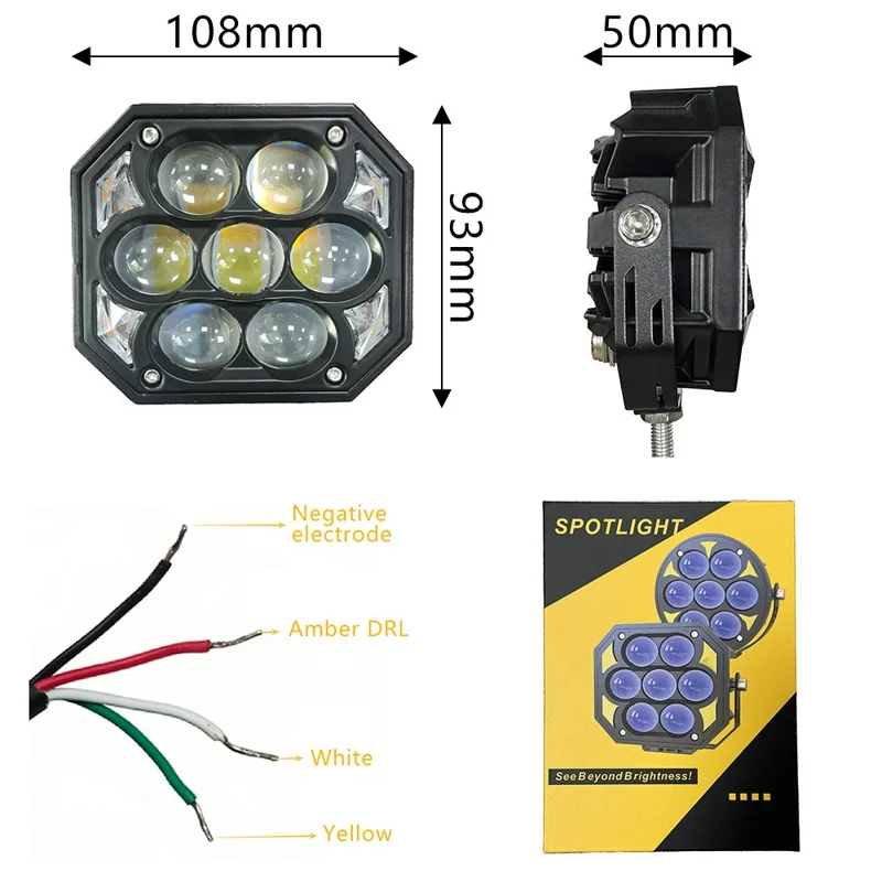 V109 Lampe de Travail LED 65W 12000LM Projecteur Étanche IP67 pour VR Voiture Moto Véhicule Tout-Terrain