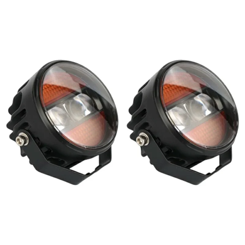2Pcs Yellow and White Light Round LED Spotlight 65W 12000LM Auxiliary Driving Lamp for Car Motorcycle ATV - Black