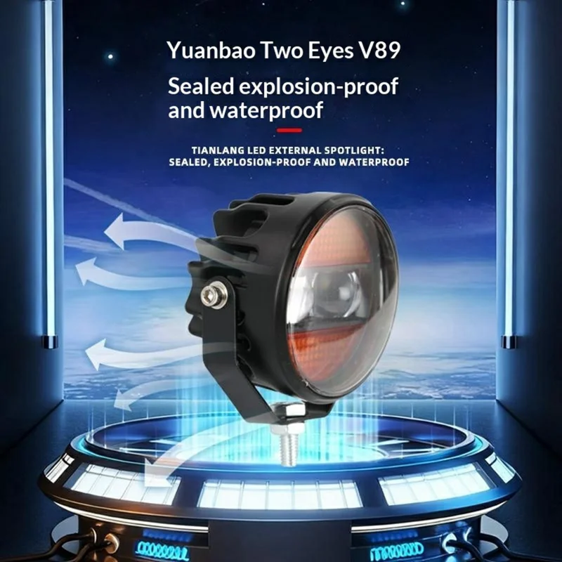2Pcs Yellow and White Light Round LED Spotlight 65W 12000LM Auxiliary Driving Lamp for Car Motorcycle ATV - Black