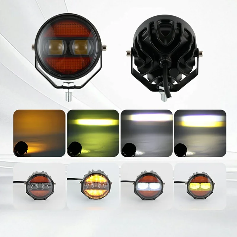 2Pcs Yellow and White Light Round LED Spotlight 65W 12000LM Auxiliary Driving Lamp for Car Motorcycle ATV - Black