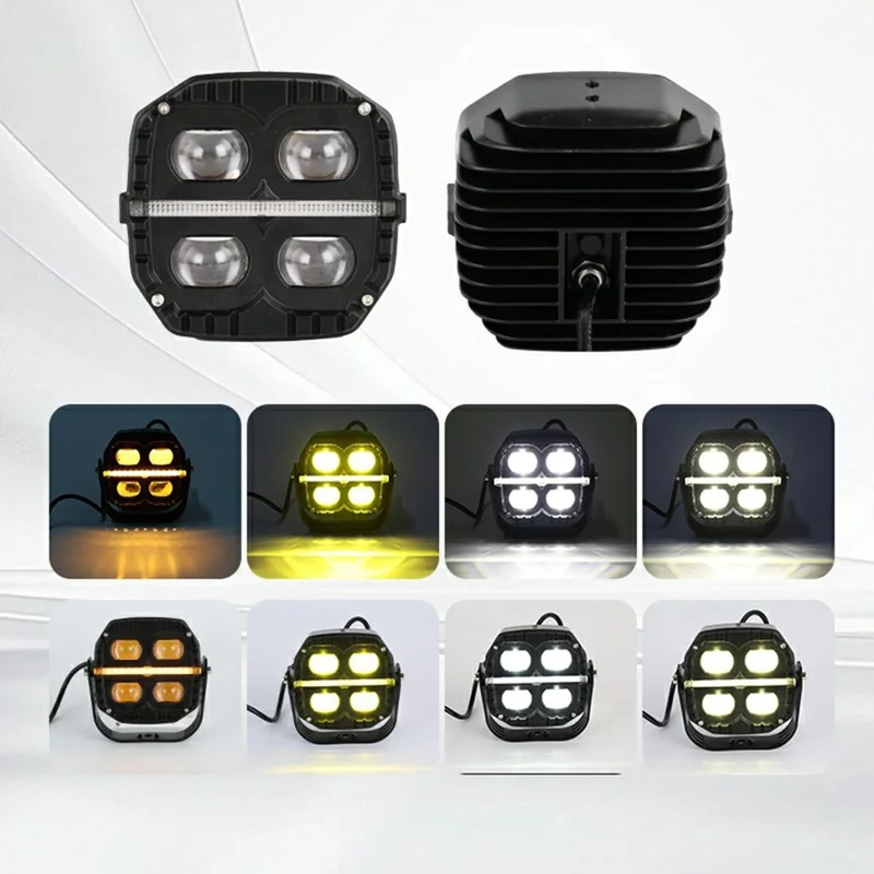 Projecteur LED étanche IP67 65 W 12000 lm lumière jaune et blanche avec feu de circulation ambré - Noir