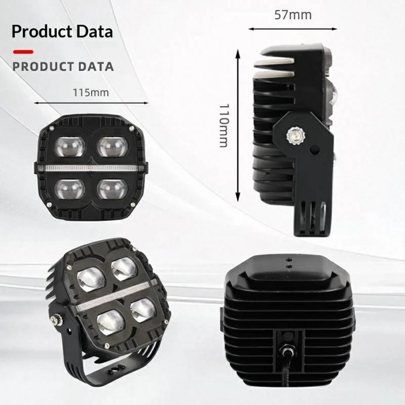 Projecteur LED étanche IP67 65 W 12000 lm lumière jaune et blanche avec feu de circulation ambré - Noir