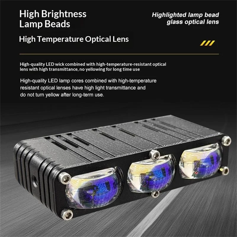 2 pièces de projecteur à 3 LED 12000 lm 40 W, projecteur pour moto, voiture, VTT, lumière étanche IP67 - Noir