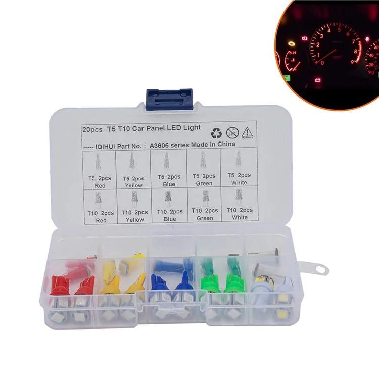 A3605 20PCS T5 / T10 T10 Dash Dash Toard Motorcycle Modification LED Turn Signal Signal Clearance Lampe With Plastic Box