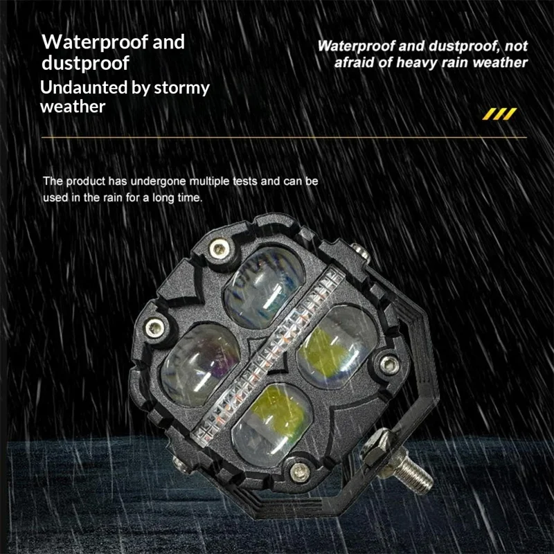 12000LM 65W LED Car Auxiliary Light Yellow White Driving Light with Flowing Amber Warning for Motorcycle SUV ATV - Black