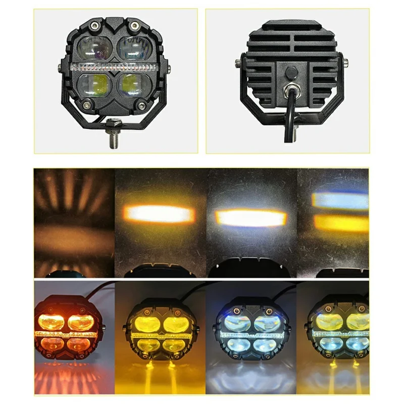 12000LM 65W LED Car Auxiliary Light Yellow White Driving Light with Flowing Amber Warning for Motorcycle SUV ATV - Black