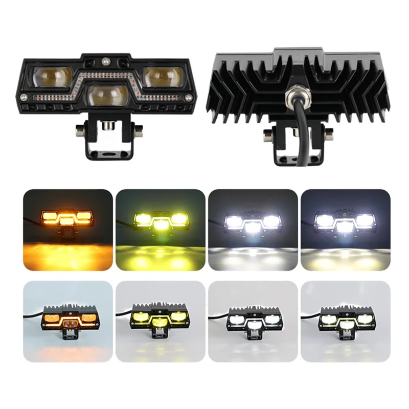 2Pcs LED Auxiliary Light Bar Yellow White Driving Light with Amber DRL for Motorcycle Car SUV ATV