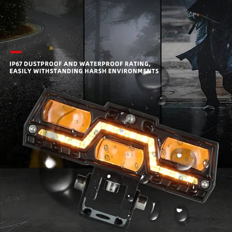 2Pcs LED Auxiliary Light Bar Yellow White Driving Light with Amber DRL for Motorcycle Car SUV ATV