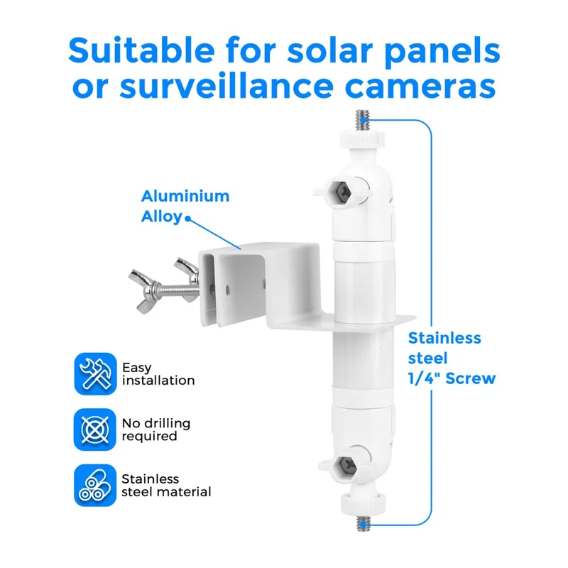 Gutter Mount Bracket No Drilling 360 Degree Adjustable Double Ball Head Clamp for Security Camera Solar Panel Holder Stand - White