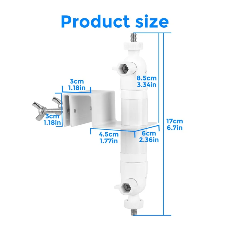Gutter Mount Bracket No Drilling 360 Degree Adjustable Double Ball Head Clamp for Security Camera Solar Panel Holder Stand - White
