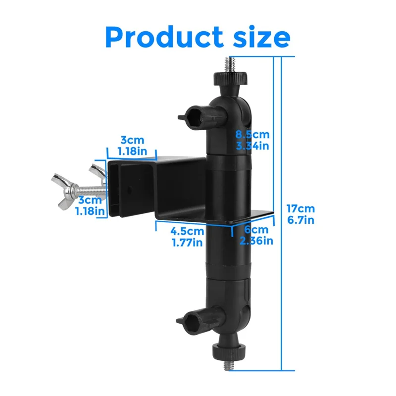 Gutter Mount Bracket No Drilling 360 Degree Adjustable Double Ball Head Clamp for Security Camera Solar Panel Holder Stand - Black
