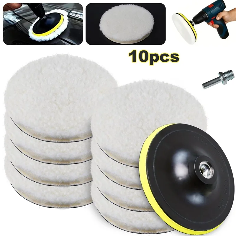 10Pcs 6 Inch Car Polishing Pads Set Wool Buffing Sponge Pads Kit for Car Cleaning Waxing