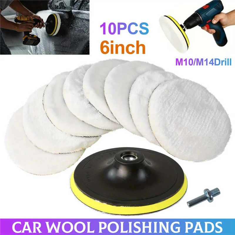 10Pcs 6 Inch Car Polishing Pads Set Wool Buffing Sponge Pads Kit for Car Cleaning Waxing