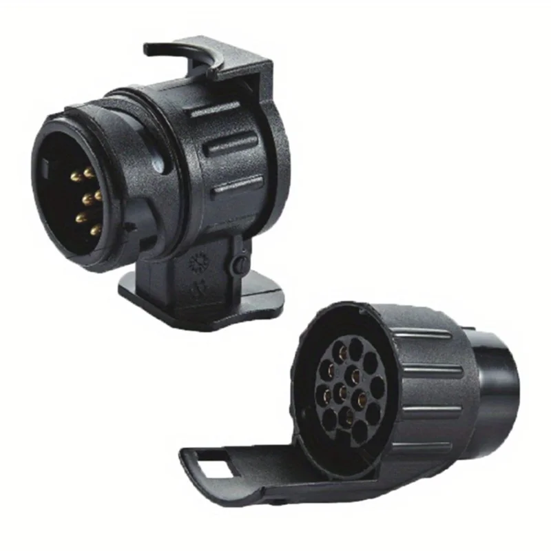2Pcs 13 Pin to 7 Pin Trailer Adapter Caravan Truck Towbar Car Plug Adapter 12V EU Socket Converter - Black