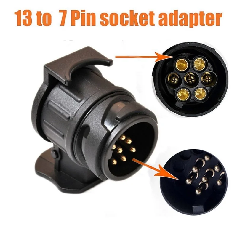 2Pcs 13 Pin to 7 Pin Trailer Adapter Caravan Truck Towbar Car Plug Adapter 12V EU Socket Converter - Black