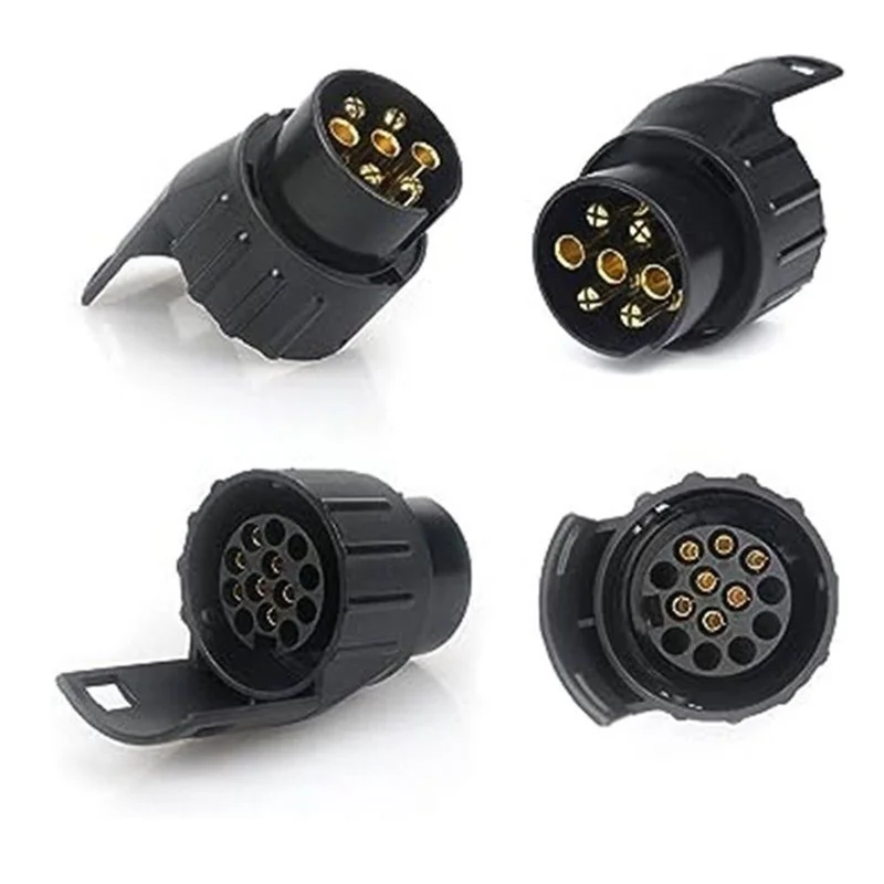 2Pcs 13 Pin to 7 Pin Trailer Adapter Caravan Truck Towbar Car Plug Adapter 12V EU Socket Converter - Black