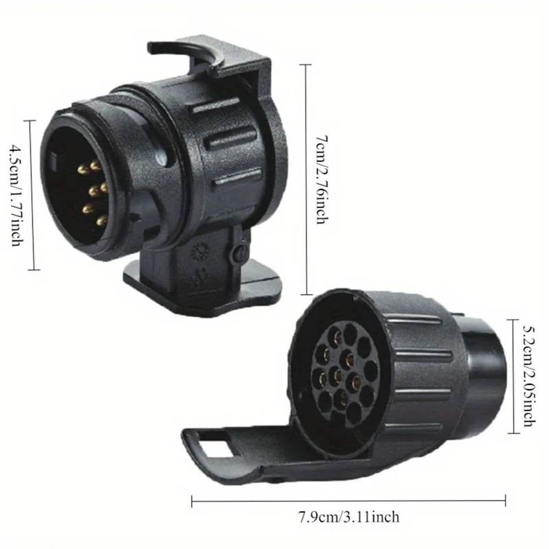 2Pcs 13 Pin to 7 Pin Trailer Adapter Caravan Truck Towbar Car Plug Adapter 12V EU Socket Converter - Black