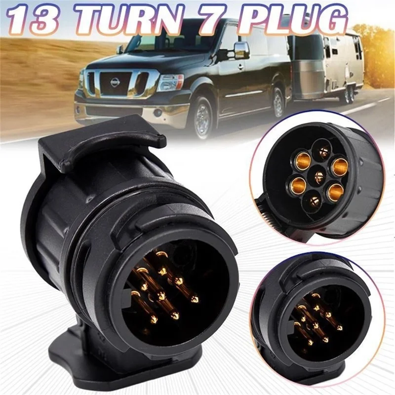 2Pcs 13 Pin to 7 Pin Trailer Adapter Caravan Truck Towbar Car Plug Adapter 12V EU Socket Converter - Black