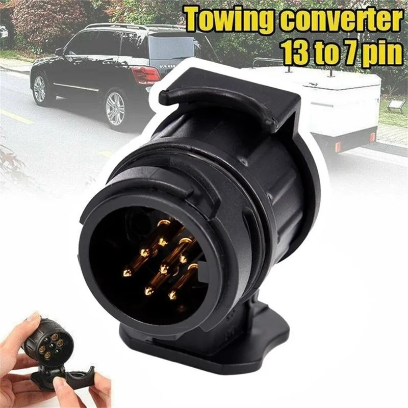 2Pcs 13 Pin to 7 Pin Trailer Adapter Caravan Truck Towbar Car Plug Adapter 12V EU Socket Converter - Black