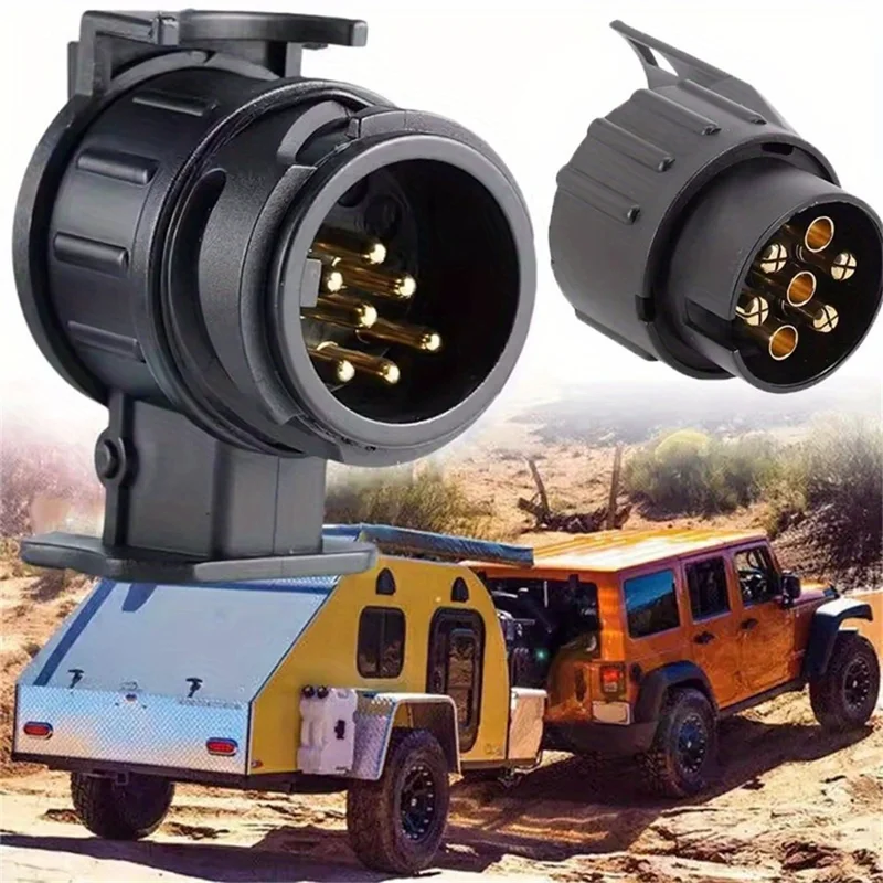 2Pcs 13 Pin to 7 Pin Trailer Adapter Caravan Truck Towbar Car Plug Adapter 12V EU Socket Converter - Black