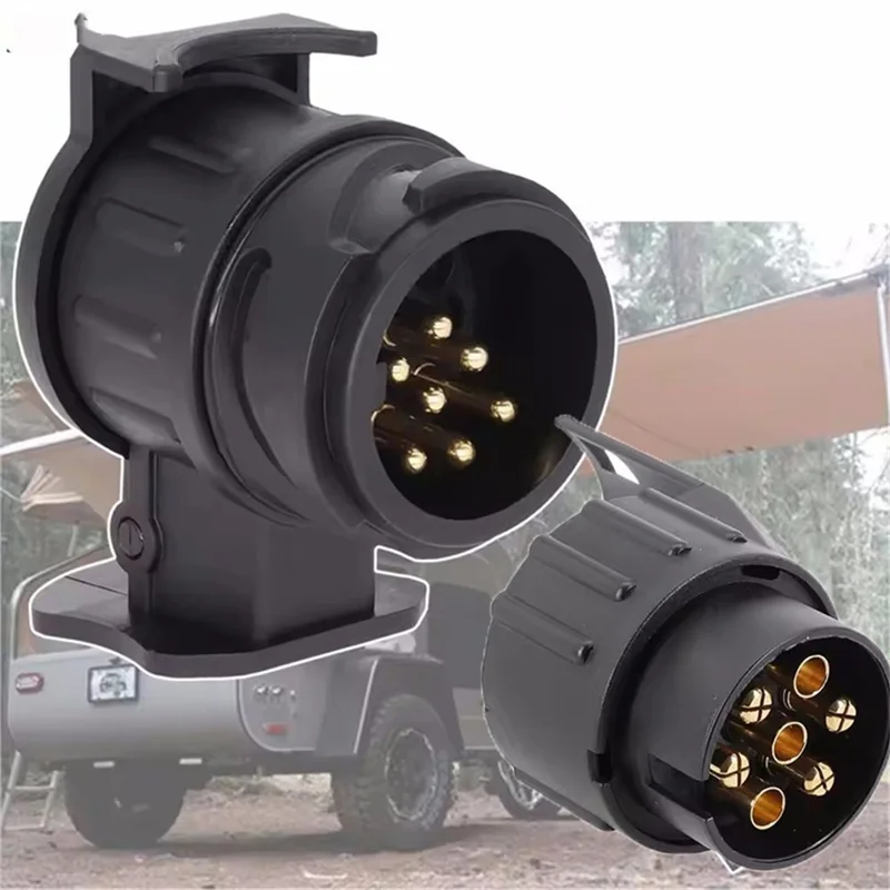 2Pcs 13 Pin to 7 Pin Trailer Adapter Caravan Truck Towbar Car Plug Adapter 12V EU Socket Converter - Black