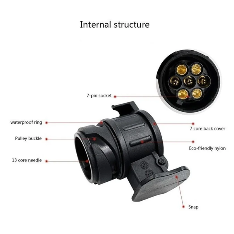 2Pcs 13 Pin to 7 Pin Trailer Adapter Caravan Truck Towbar Car Plug Adapter 12V EU Socket Converter - Black