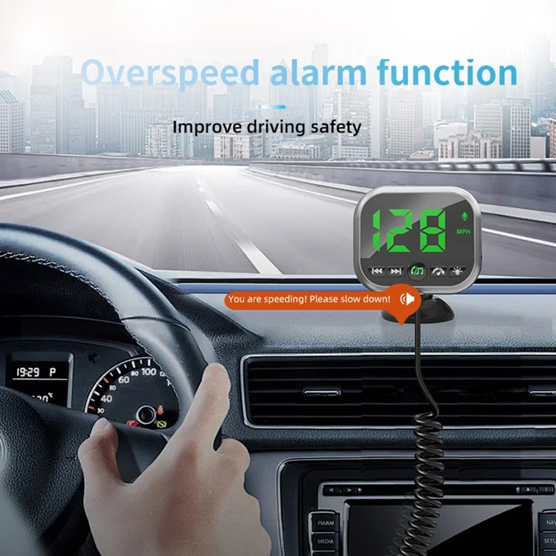 C80 6-in-1 Car HUD Display Bluetooth-compatible 5.3 FM Transmitter Speed Monitor TF Card Car Audio Adapter Receiver for Dashboard