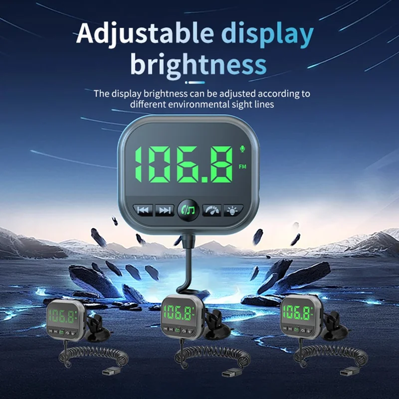 C80 6-in-1 Car HUD Display Bluetooth-compatible 5.3 FM Transmitter Speed Monitor TF Card Car Audio Adapter Receiver for Dashboard