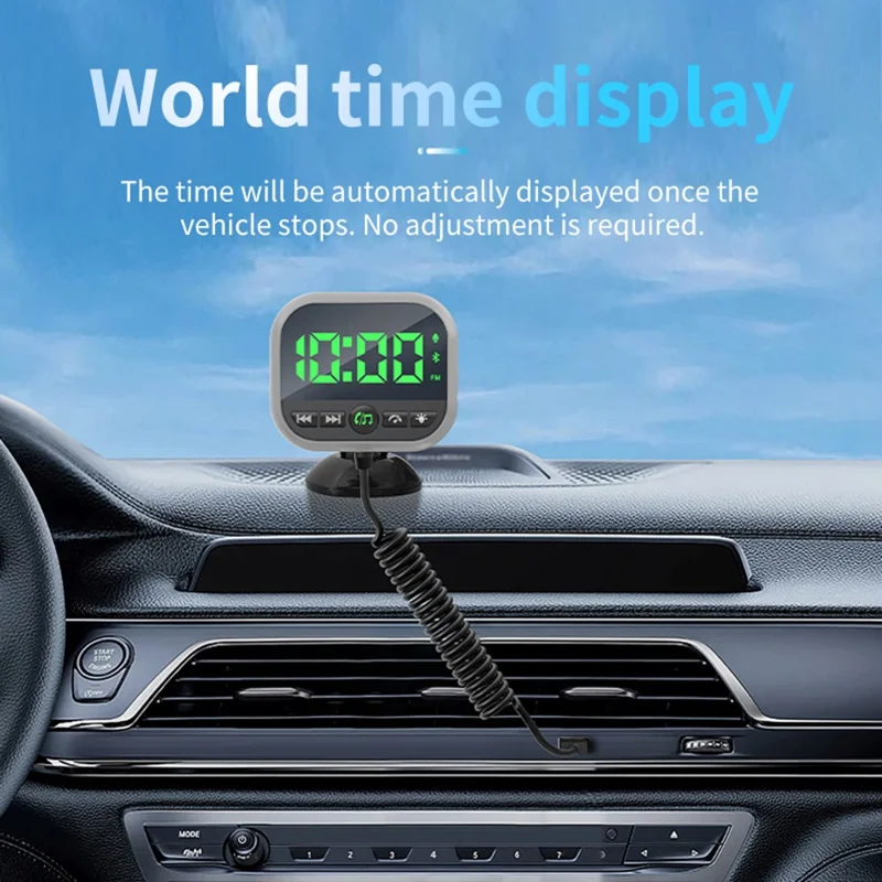 C80 6-in-1 Car HUD Display Bluetooth-compatible 5.3 FM Transmitter Speed Monitor TF Card Car Audio Adapter Receiver for Dashboard