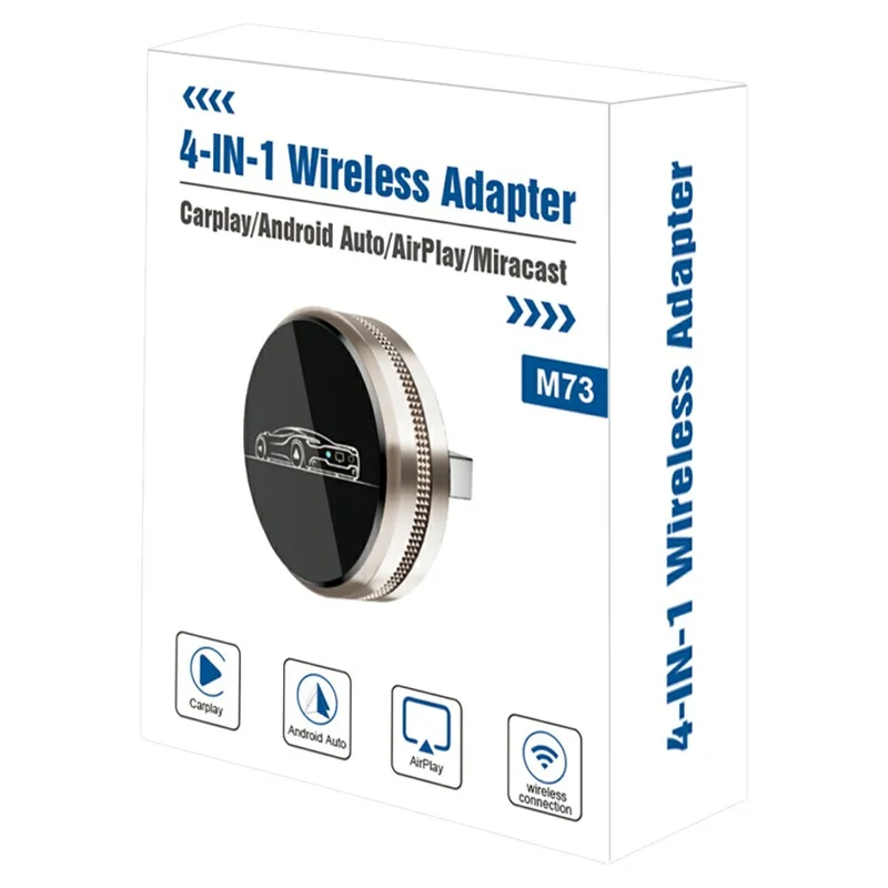 Adaptador M73 4 en 1 Mini Inalámbrico para CarPlay, Conversión de Cableado a Inalámbrico para CarPlay, Android Auto, AirPlay, Miracast, Dongle Automático