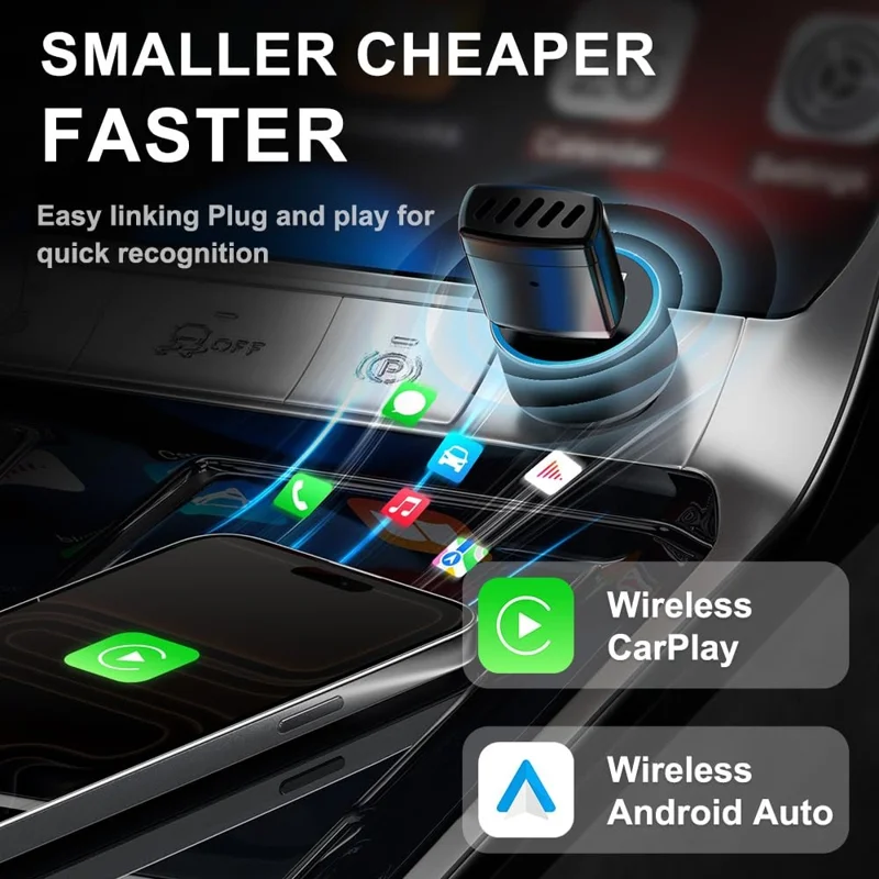 M77 Bezprzewodowy adapter CarPlay Android Auto, gotowy do użycia, 5 GHz WiFi, Bluetooth 5.2, przewodowy na bezprzewodowy, kluczyk USB