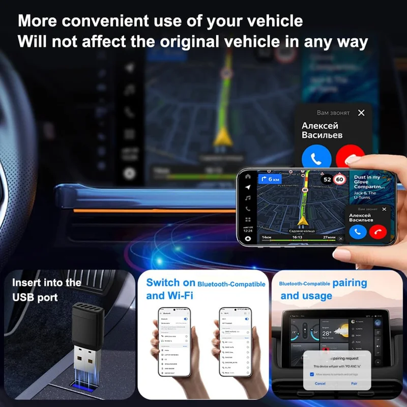M77 Bezprzewodowy adapter CarPlay Android Auto, gotowy do użycia, 5 GHz WiFi, Bluetooth 5.2, przewodowy na bezprzewodowy, kluczyk USB