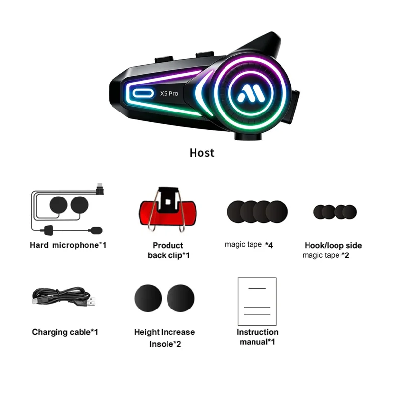 X5 Pro Helmet Bluetooth-compatible Headset with Hard Mic for Motorcycle Riding Intercom