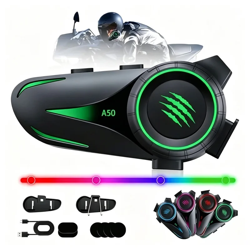 A50 Pro Hi-Fi Stereo Sound Motorcycle Helmet Bluetooth-compatible Intercom Earphones with Hard Mic for Riding