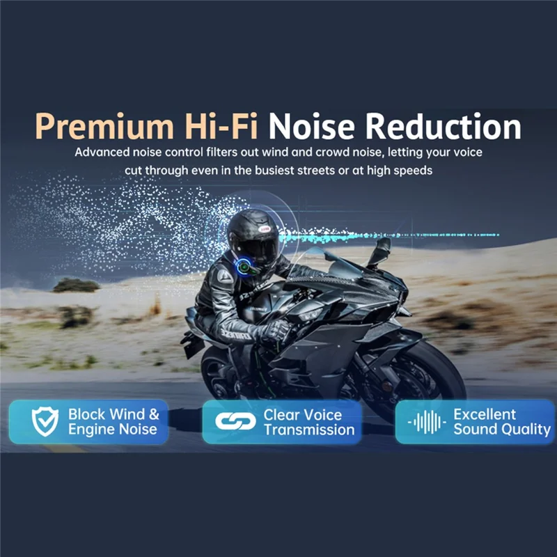 A50 Pro Hi-Fi Stereo Sound Motorcycle Helmet Bluetooth-compatible Intercom Earphones with Hard Mic for Riding