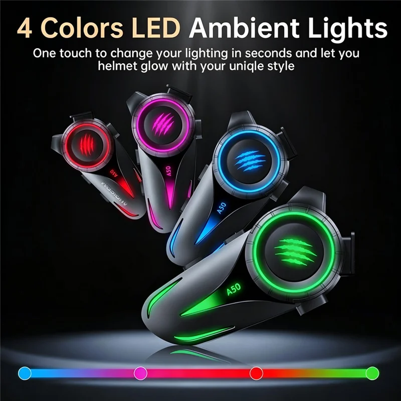 A50 Pro Hi-Fi Stereo Sound Motorcycle Helmet Bluetooth-compatible Intercom Earphones with Hard Mic for Riding