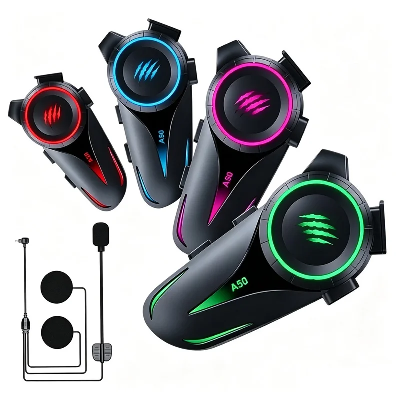 A50 Pro Hi-Fi Stereo Sound Motorcycle Helmet Bluetooth-compatible Intercom Earphones with Hard Mic for Riding